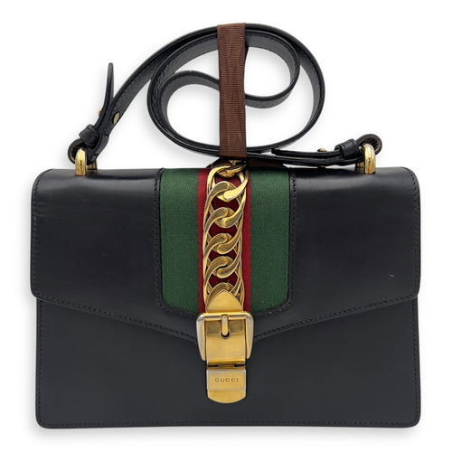 Gucci Sylvie Shoulder Bag Black in Calfskin, Gold hardware_1