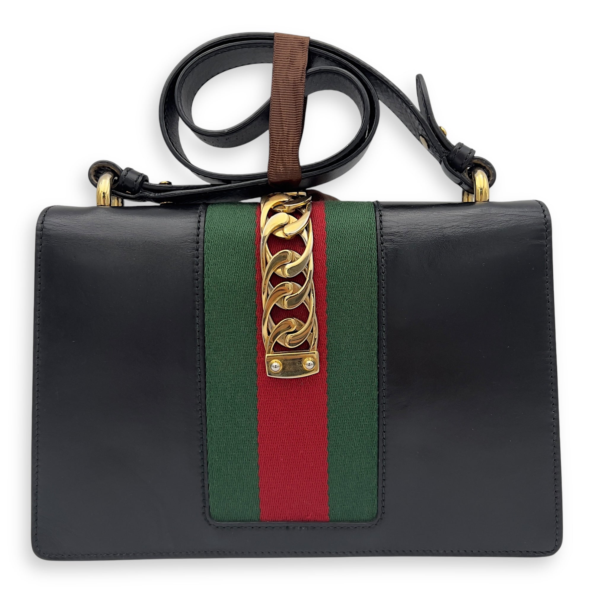 Gucci Sylvie Shoulder Bag Black in Calfskin, Gold hardware_2