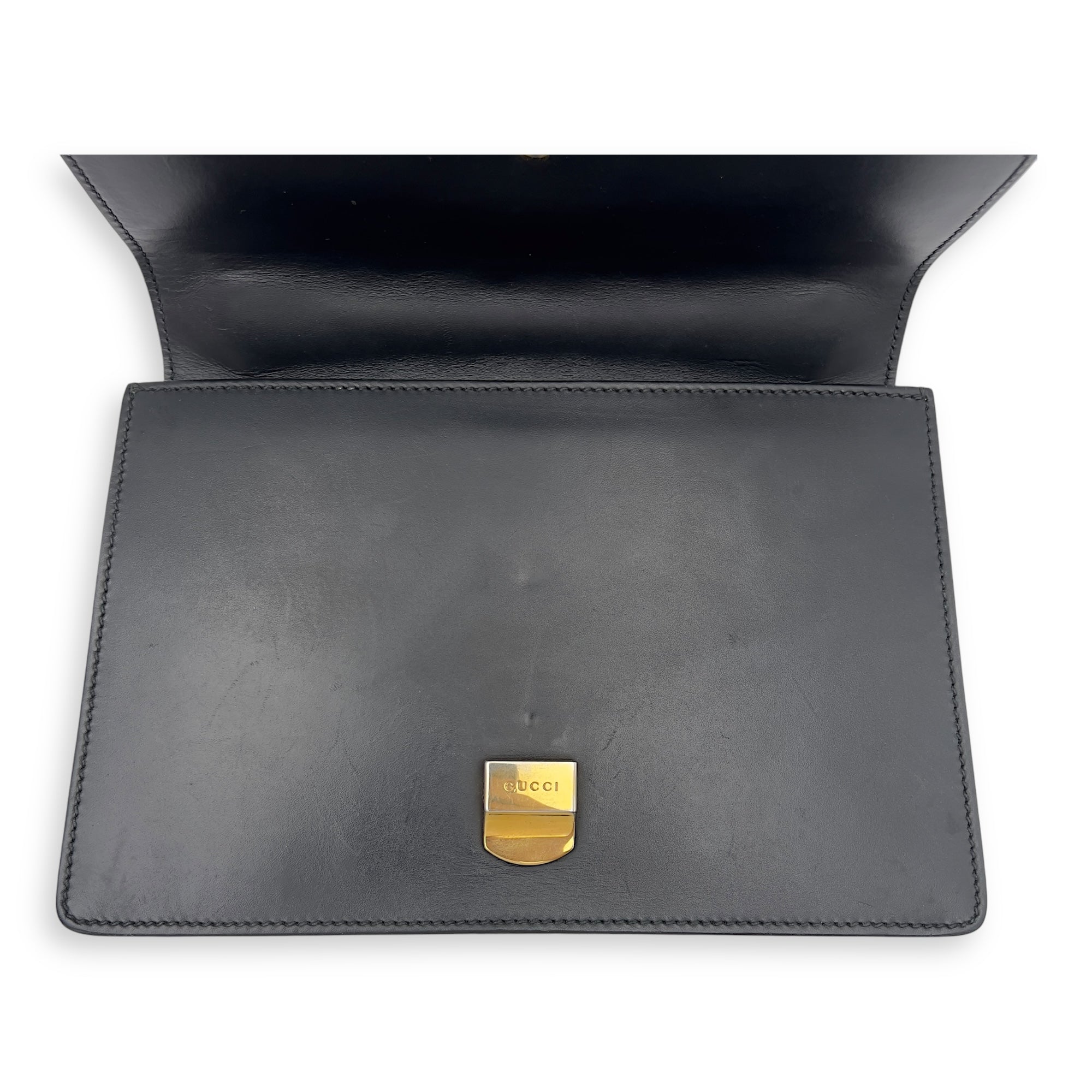 Gucci Sylvie Shoulder Bag Black in Calfskin, Gold hardware_22