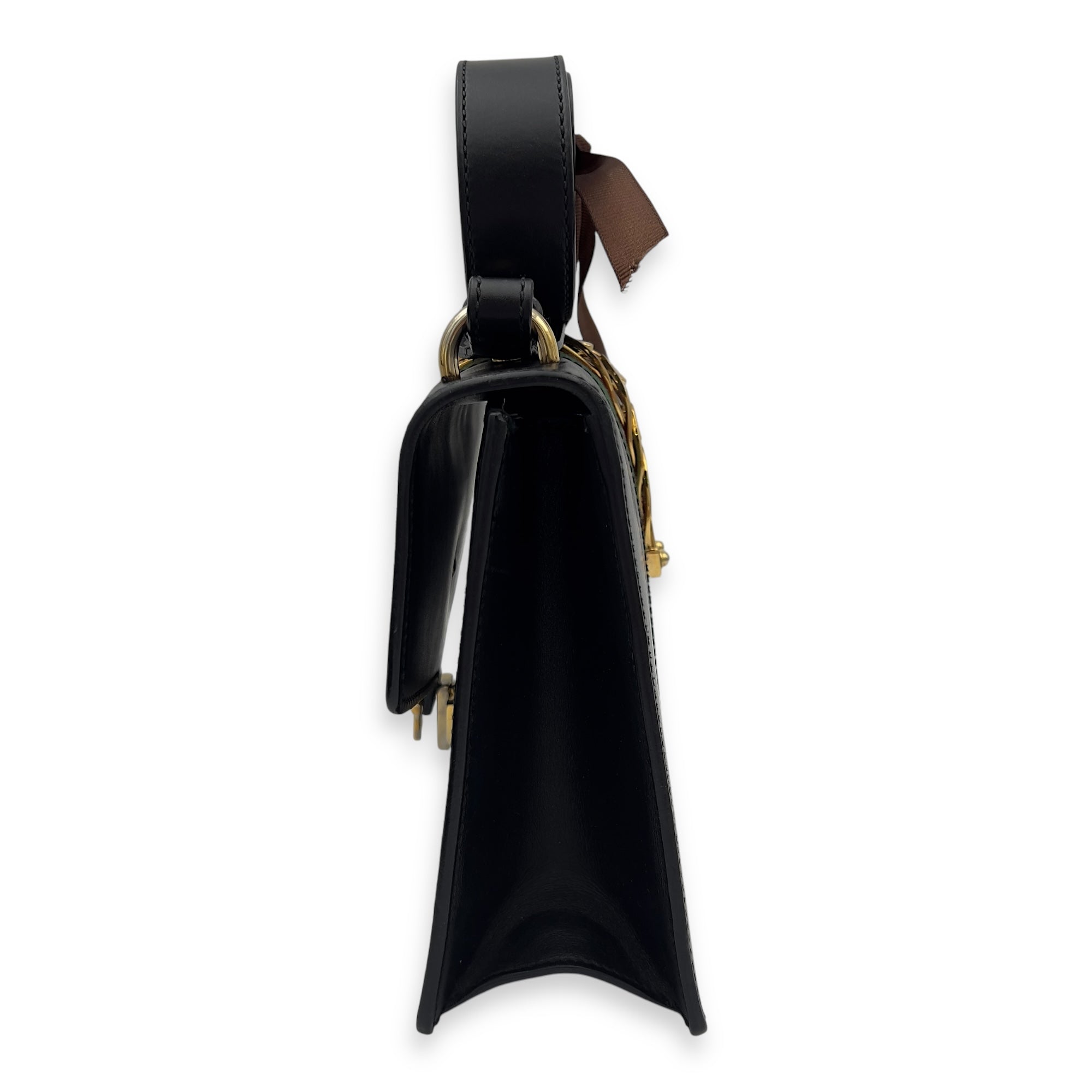 Gucci Sylvie Shoulder Bag Black in Calfskin, Gold hardware_3