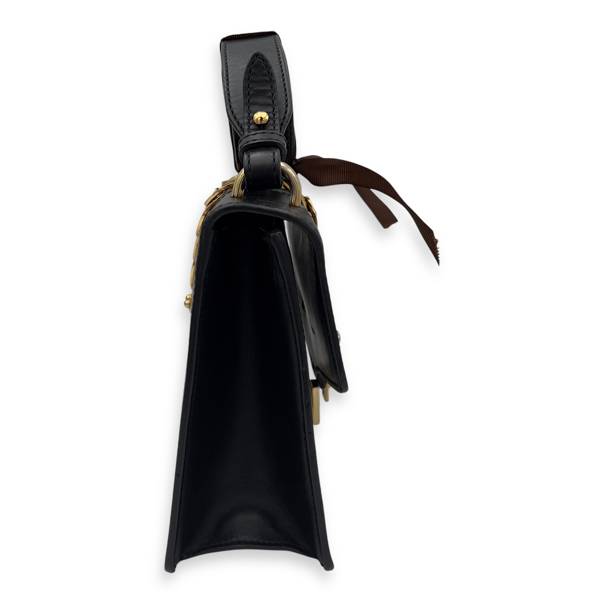 Gucci Sylvie Shoulder Bag Black in Calfskin, Gold hardware_4