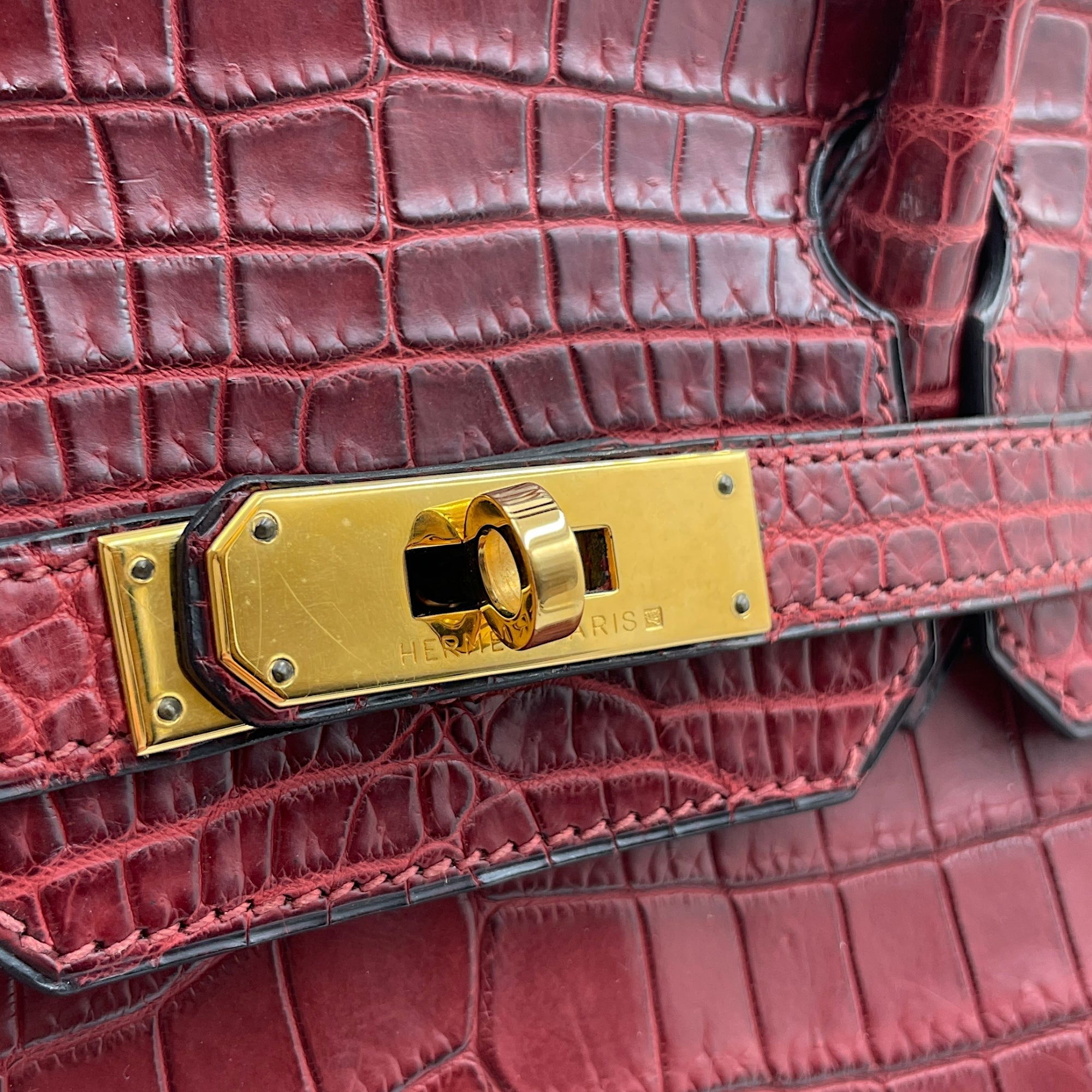 Birkin 30 Rouge in Matte Niloticus, Gold hardware