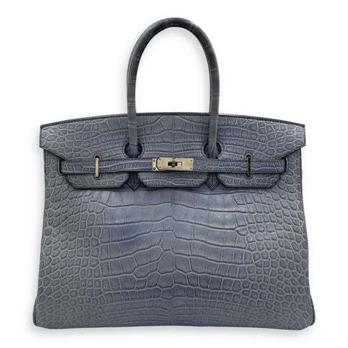 Birkin 35 Blue Brighton in Matte Alligator, Palladium hardware