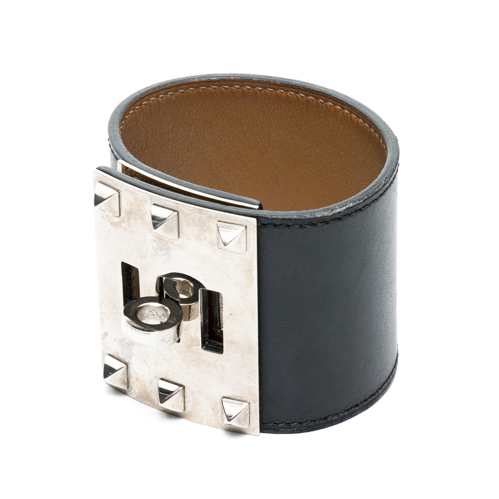 Collier De Chien Small Black in Box Calfskin, Silver hardware