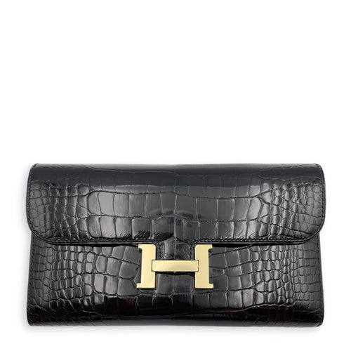 Constance Wallet Black Wallet in Shiny Alligator, Permabrass hardware