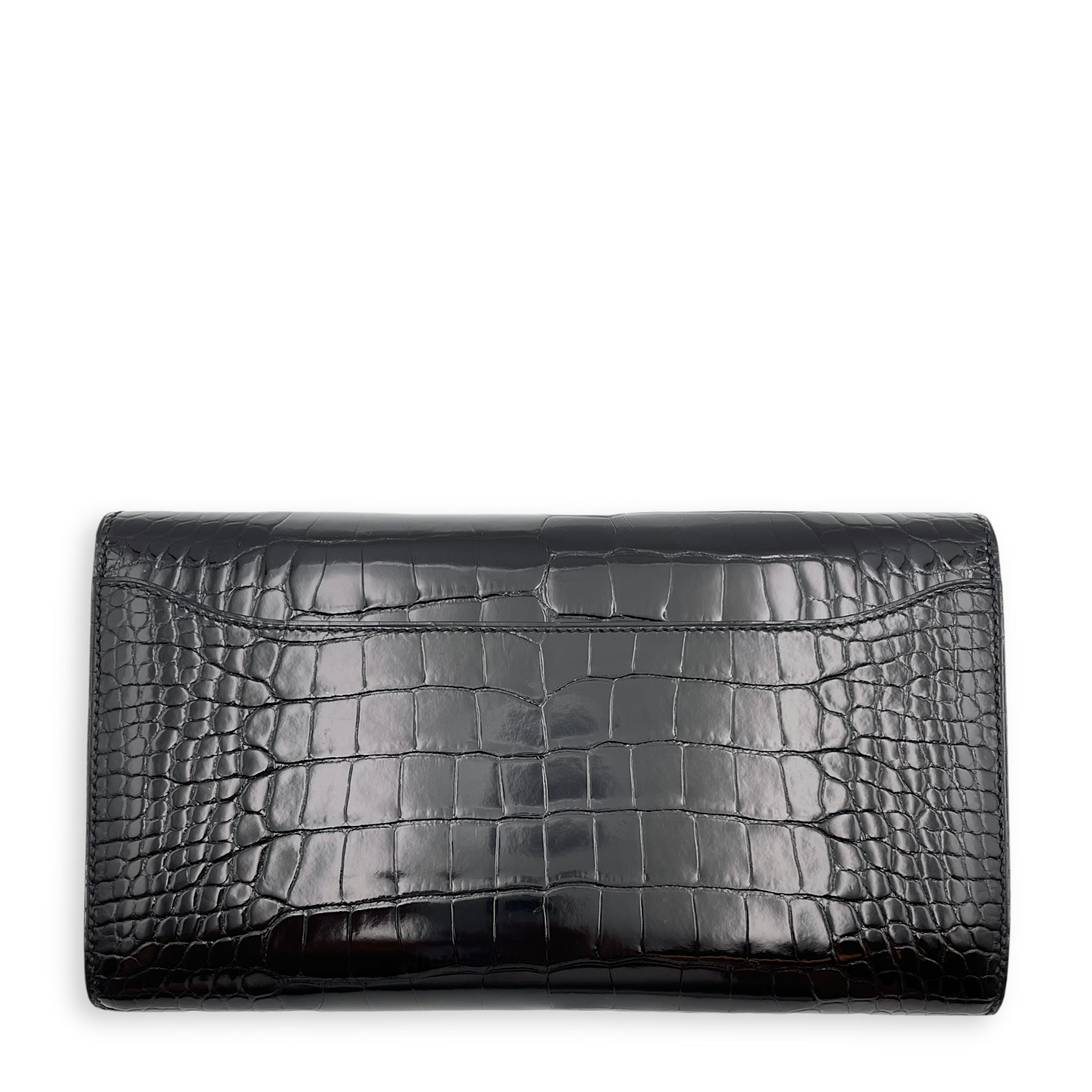 Constance Wallet Black Wallet in Shiny Alligator, Permabrass hardware