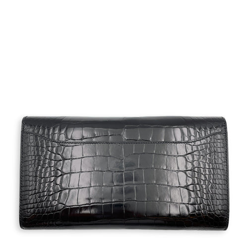 Constance Wallet Black Wallet in Shiny Alligator, Permabrass hardware
