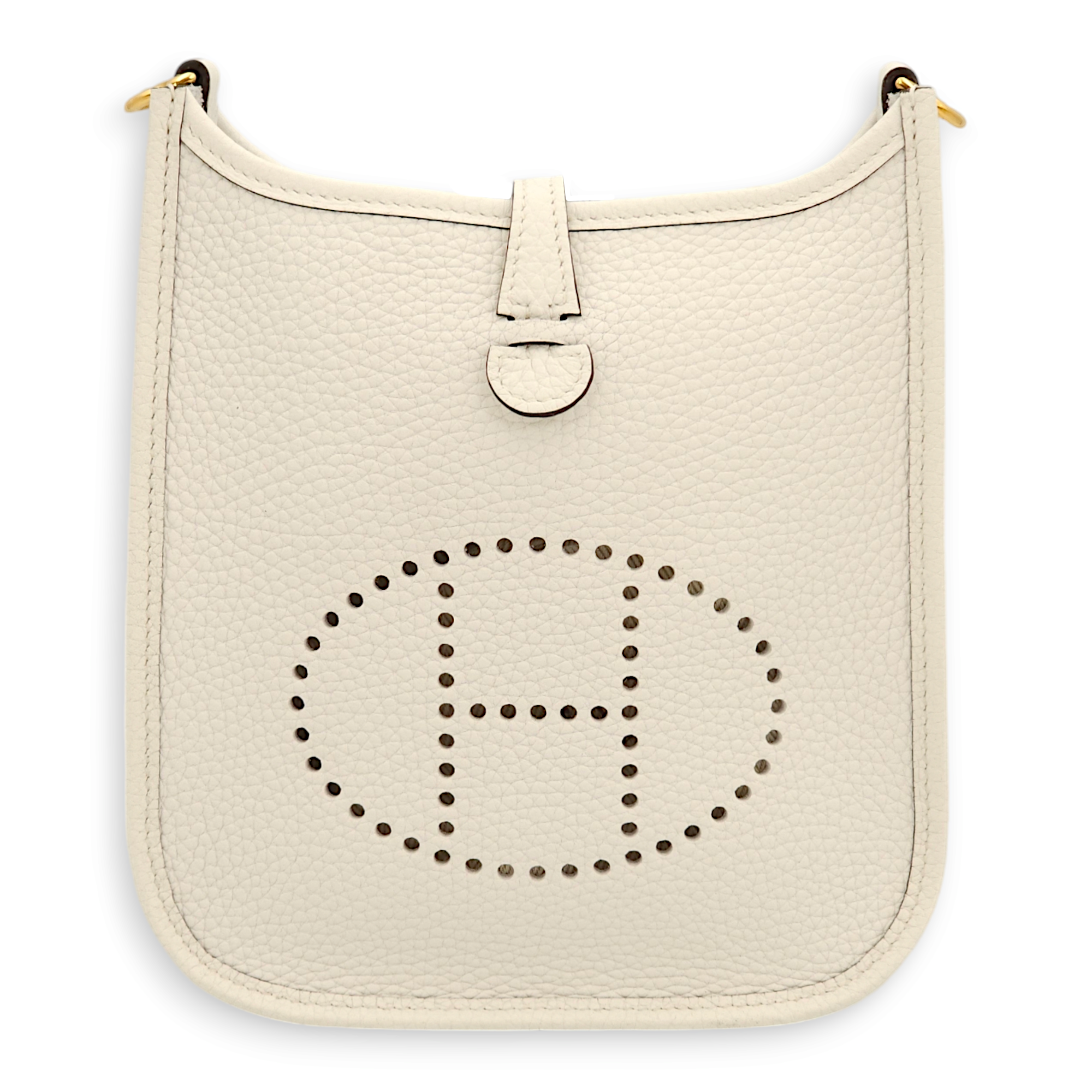 Evelyne Mini New White in Clemence, Gold hardware