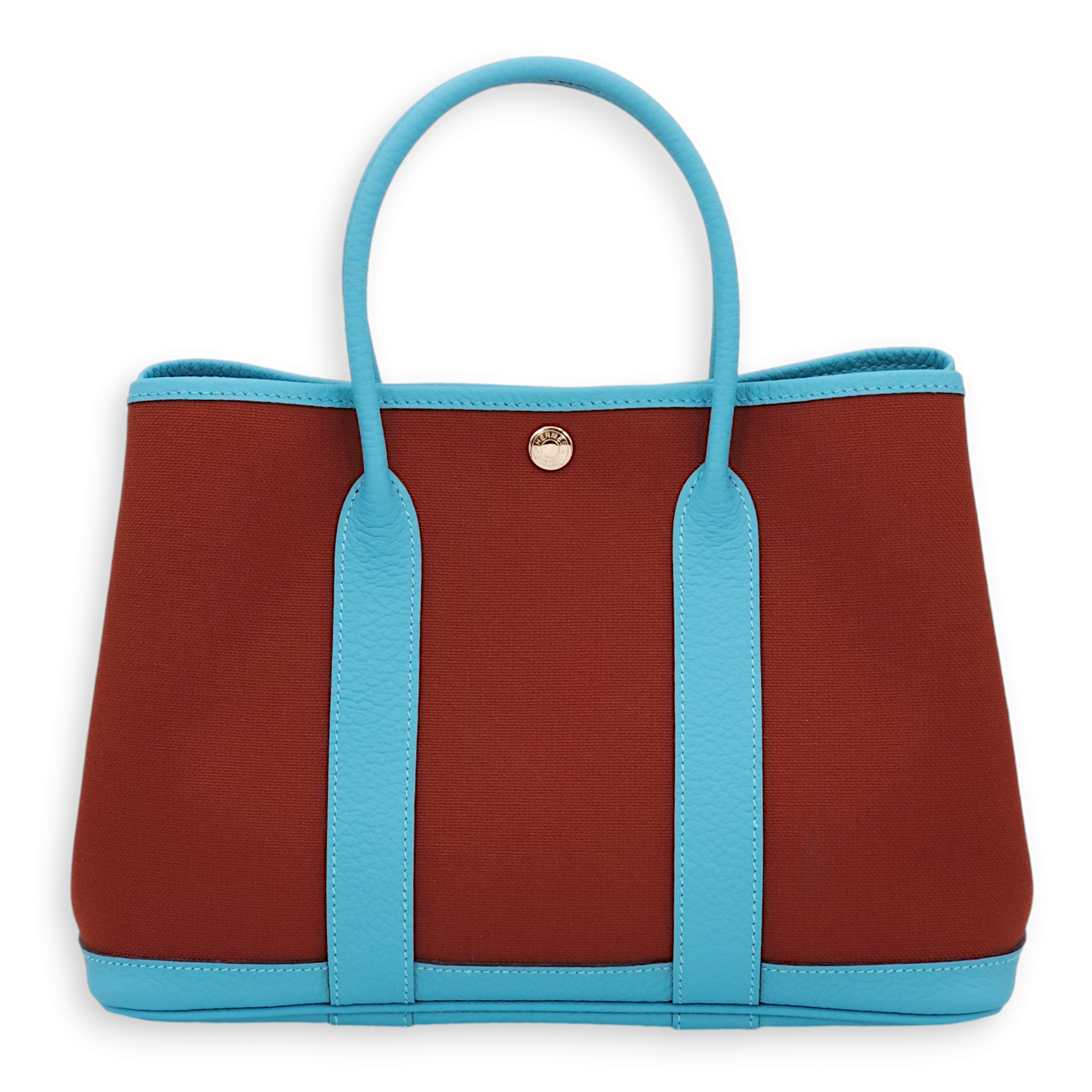 【新品同様 /ライトブルー&ボルドー系】HERMES Garden Party 30 Hermès Garden Party 30 Blue Du Nord/Rouge H in Negonda