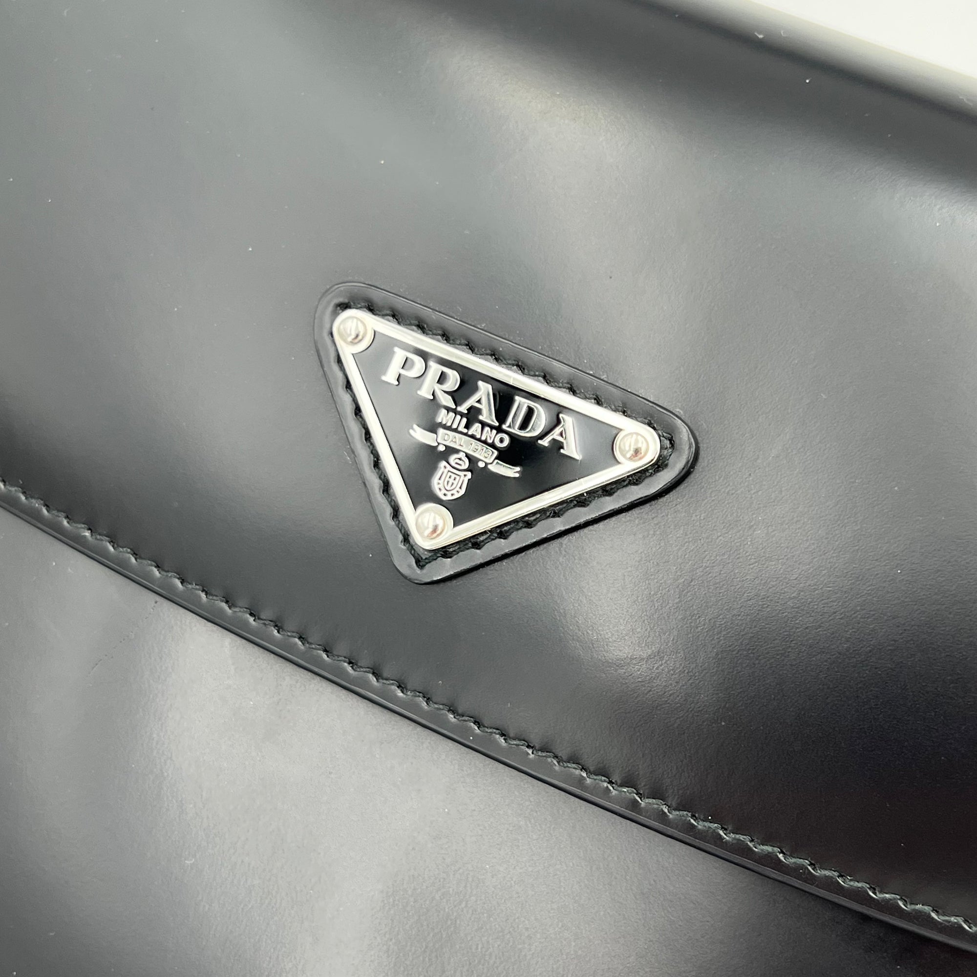 Prada Cleo Shoulder Bag Black in Calfskin, Silver hardware_12
