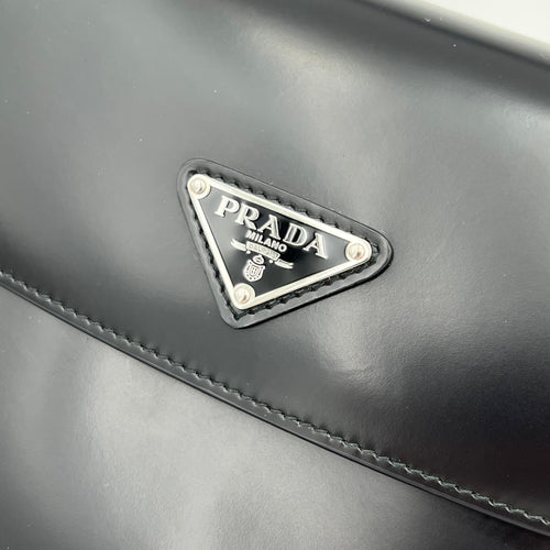 Prada Cleo Shoulder Bag Black in Calfskin, Silver hardware_12