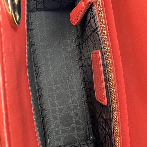 Dior Lady Dior Small Red Top Handle Bag in Lambskin, Gold hardware_12