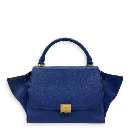 Trapeze Small Blue Shoulder Bag in Calfskin, Gold hardware