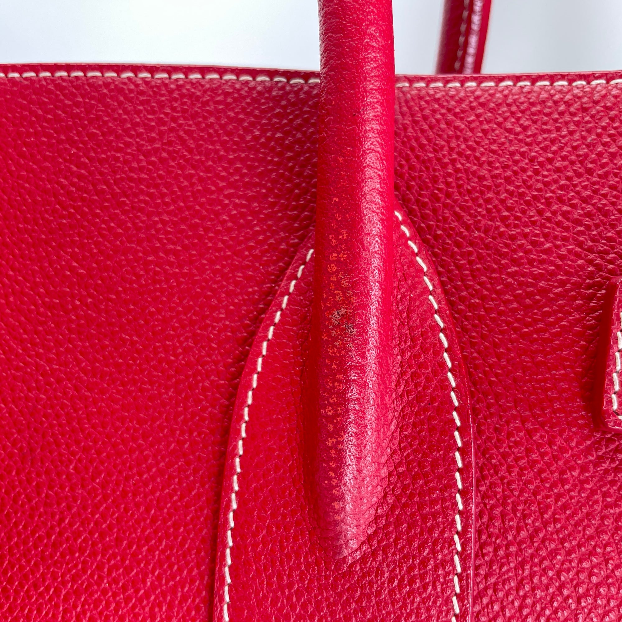 Sac 2 Jours Small Red Top Handle Bag in Calfskin, Silver hardware