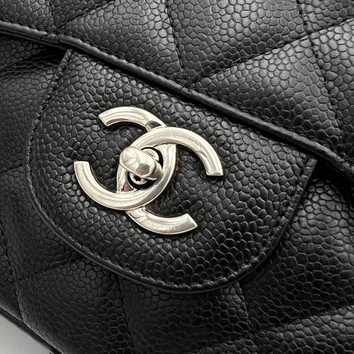 Chanel Classic Shoulder Bag Jumbo Black in Caviar Leather, Silver hardware_11