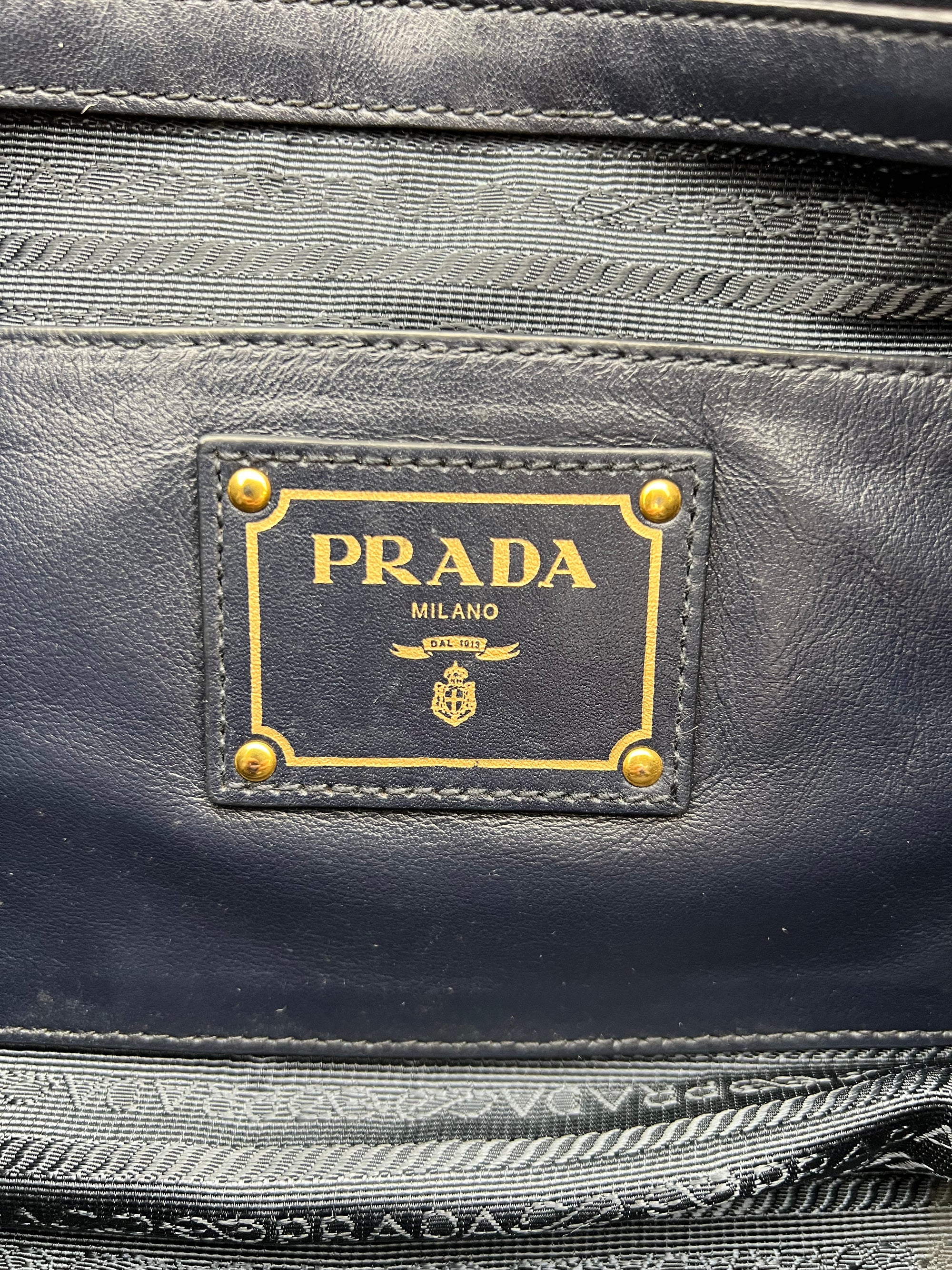 Prada 2 way bag Top Handle Bag Blue in Calfskin, Gold hardware_12