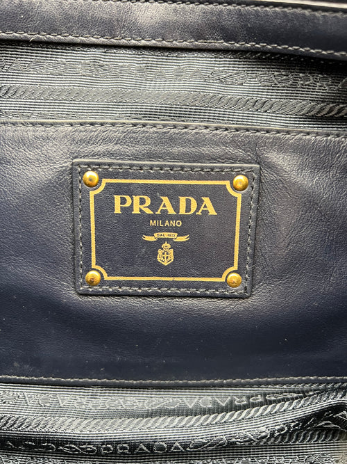 Prada 2 way bag Top Handle Bag Blue in Calfskin, Gold hardware_12