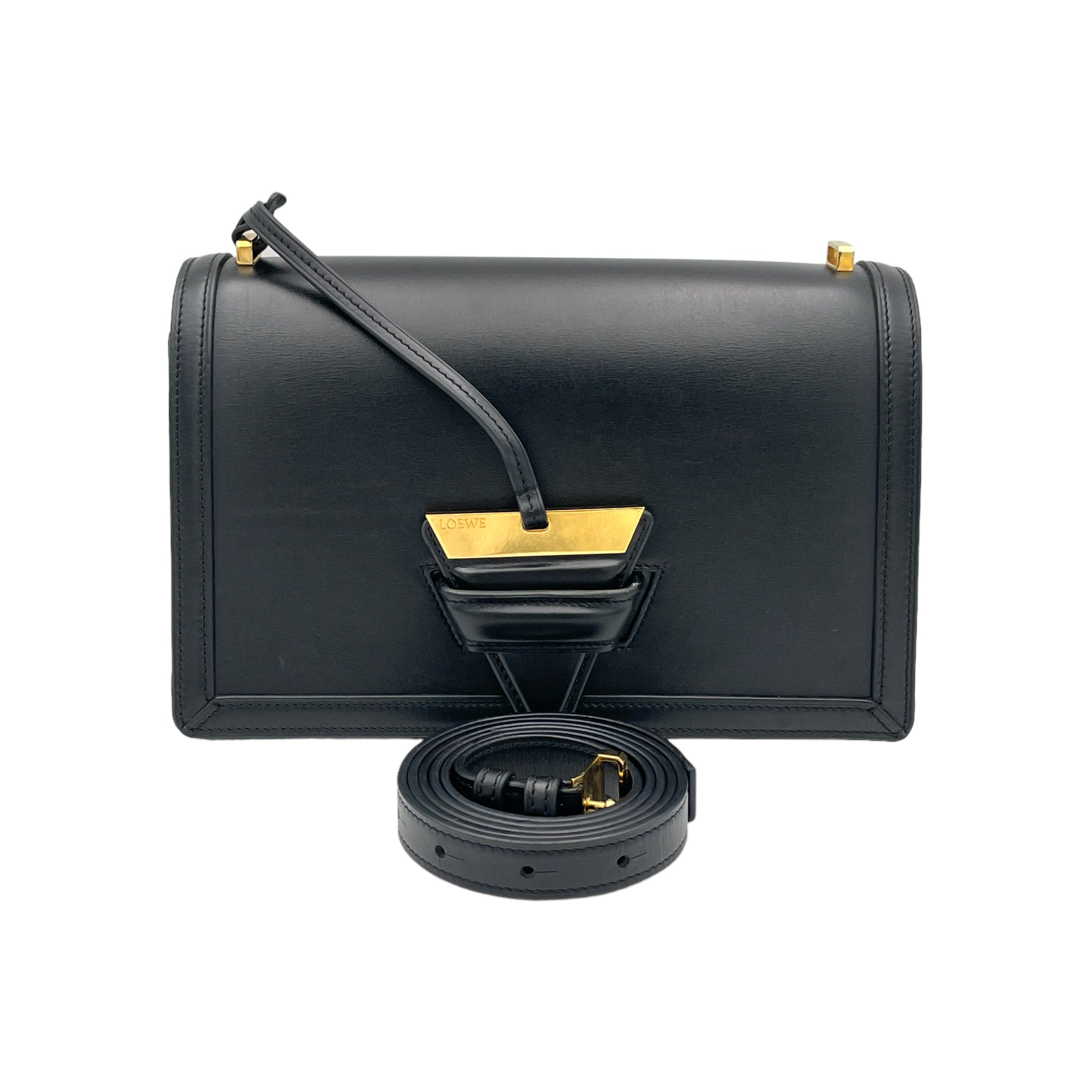 Loewe Barcelona Black Shoulder Bag in Calfskin Gold hardware Singapore