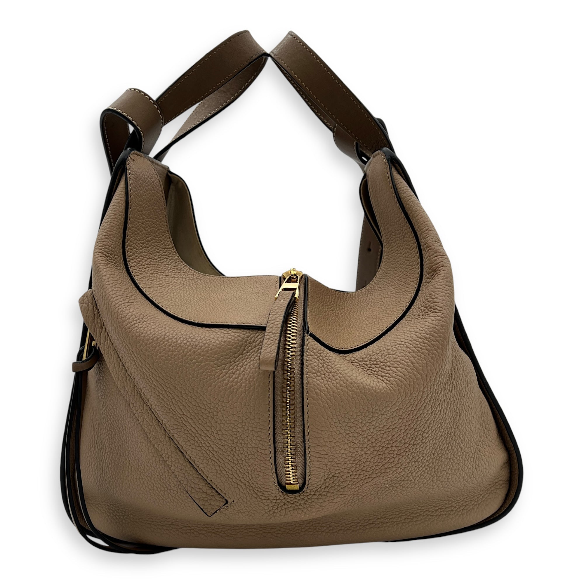 Hammock Small Brown Top Handle Bag in Calfskin, Gold hardware