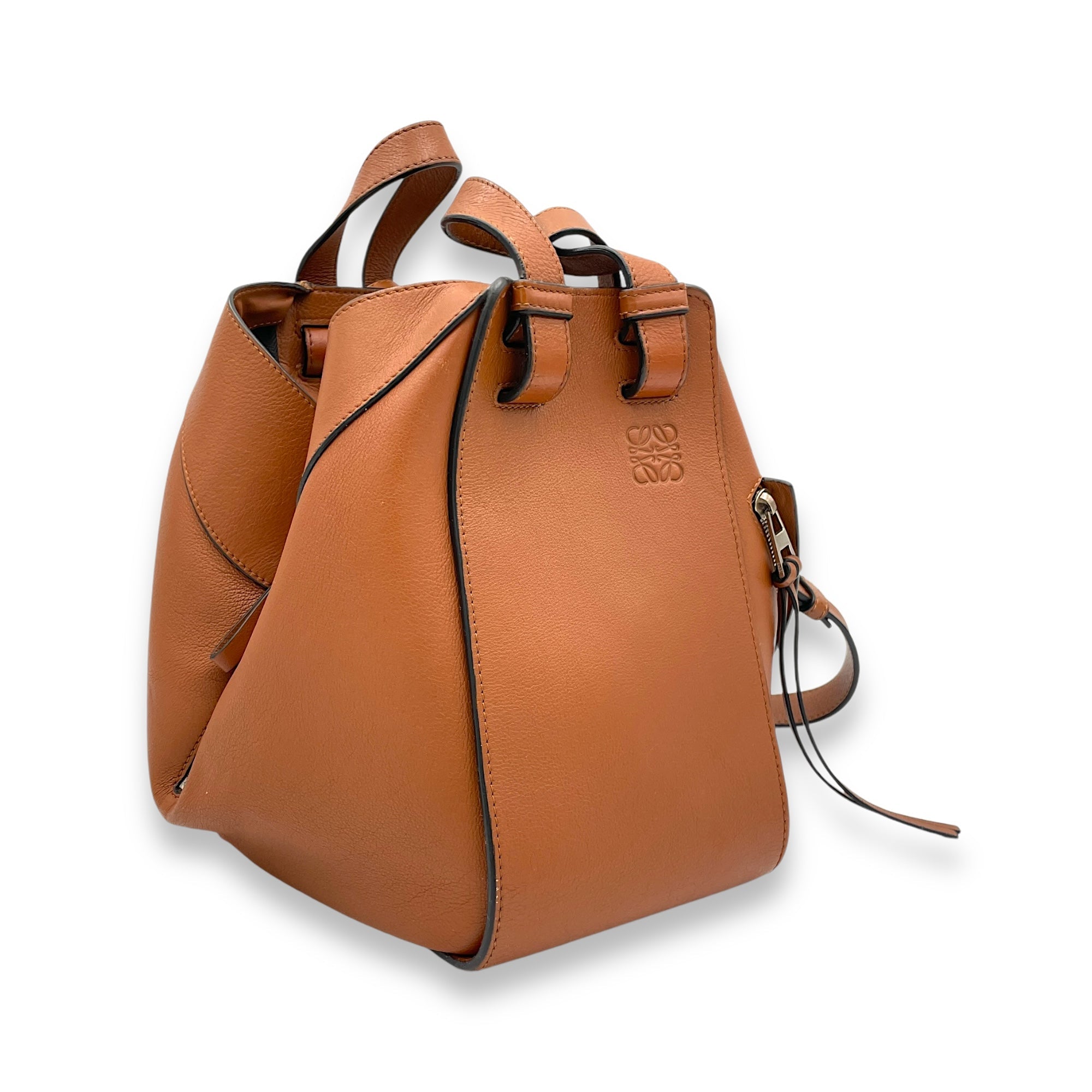 Hammock Small Brown Top Handle Bag in Calfskin, Silver hardware