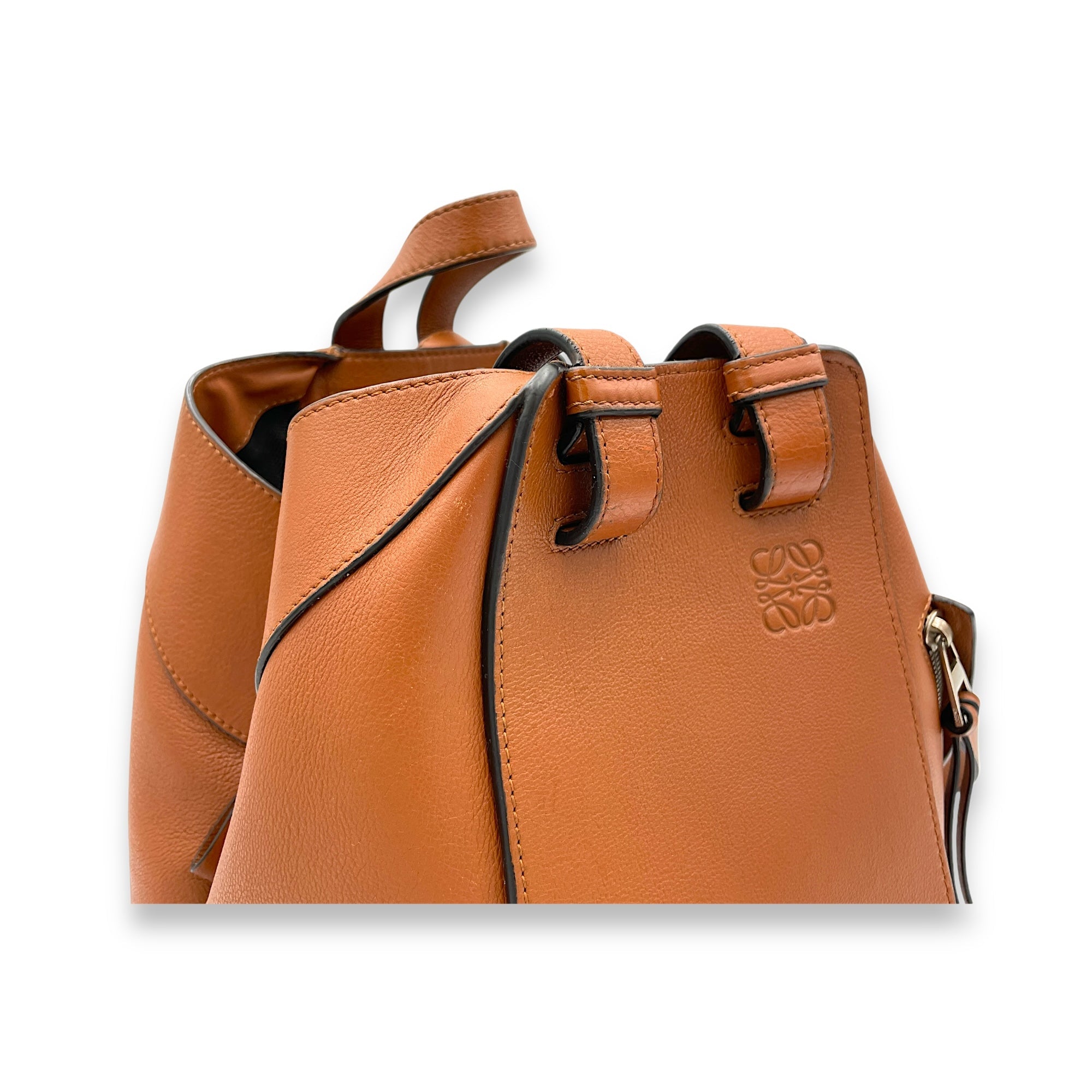 Hammock Small Brown Top Handle Bag in Calfskin, Silver hardware