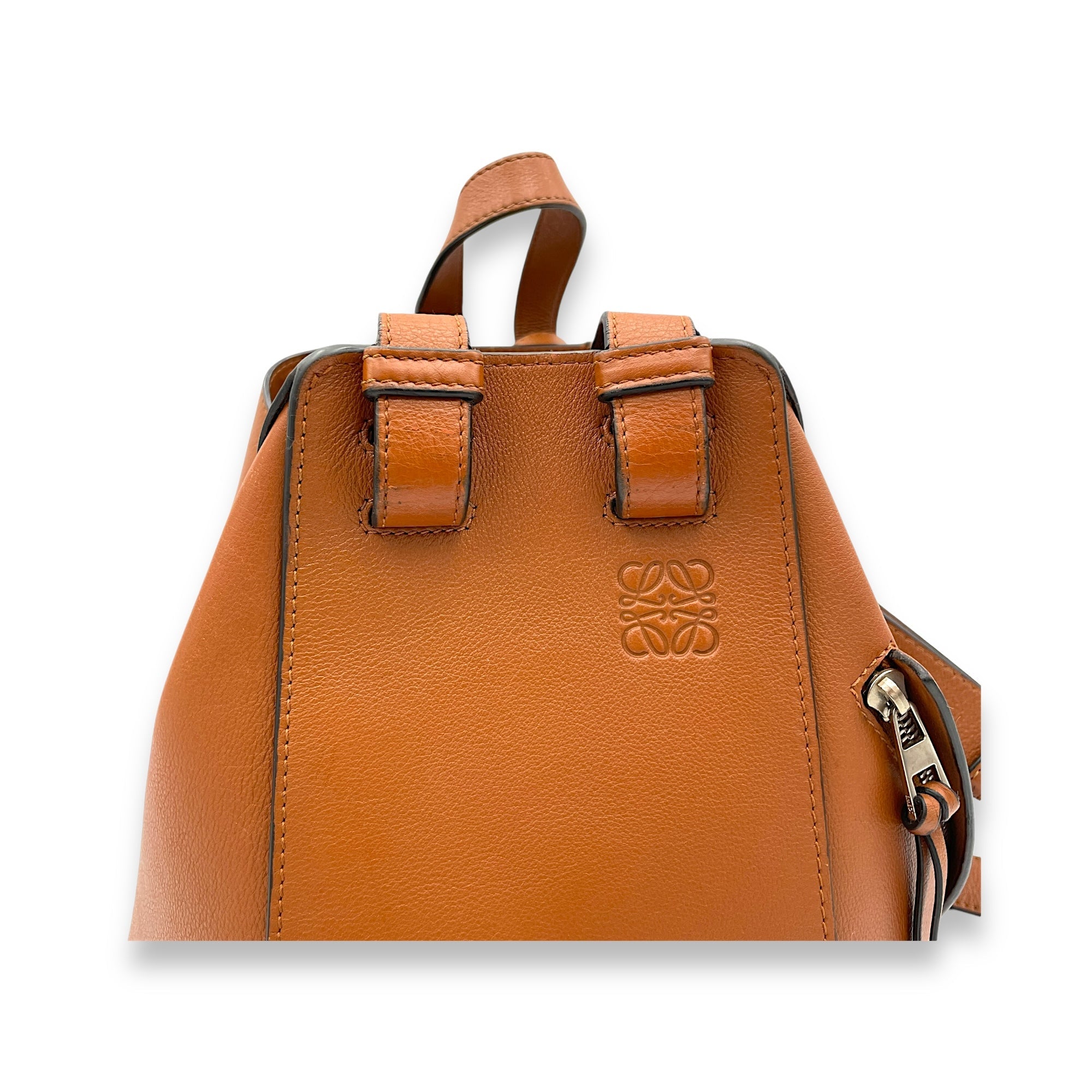 Hammock Small Brown Top Handle Bag in Calfskin, Silver hardware