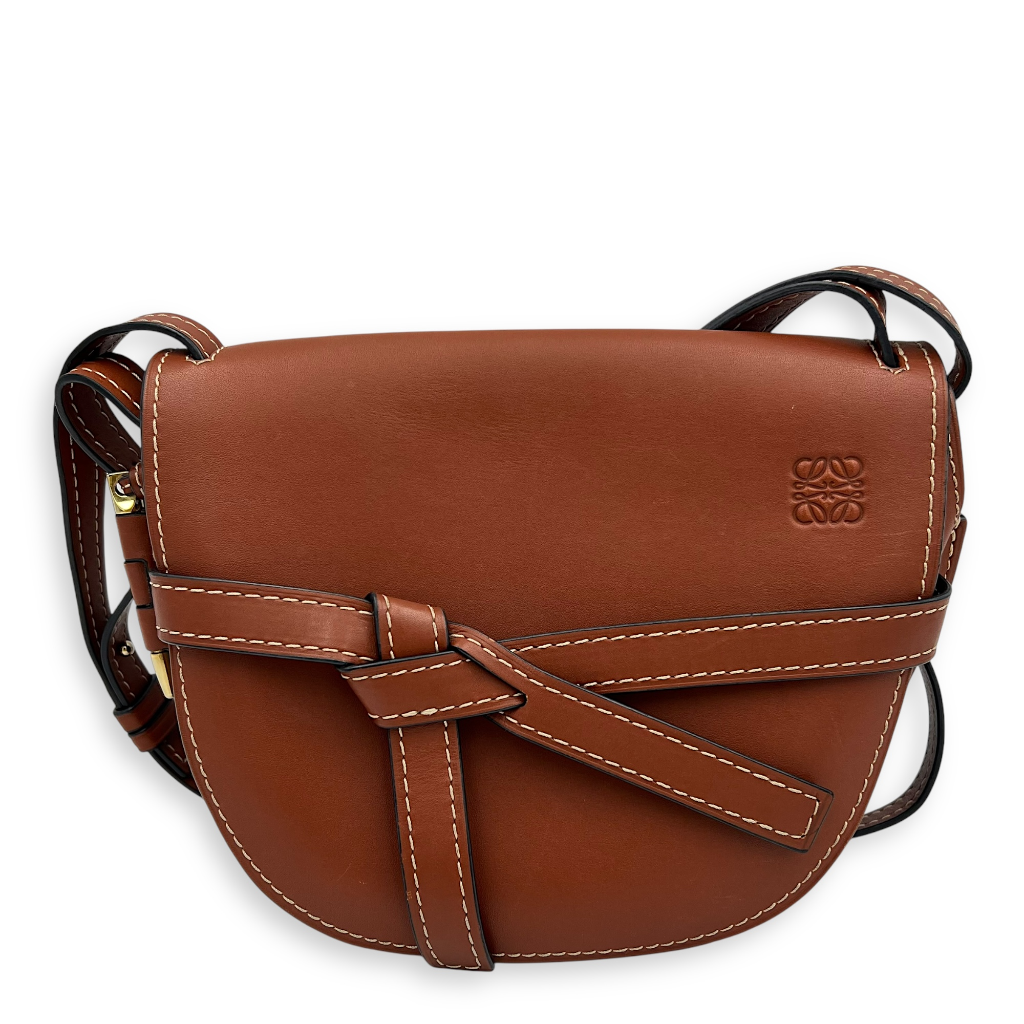 Loewe Gate Small Brown Crossbody Bag in Calfskin, Gold hardware_1