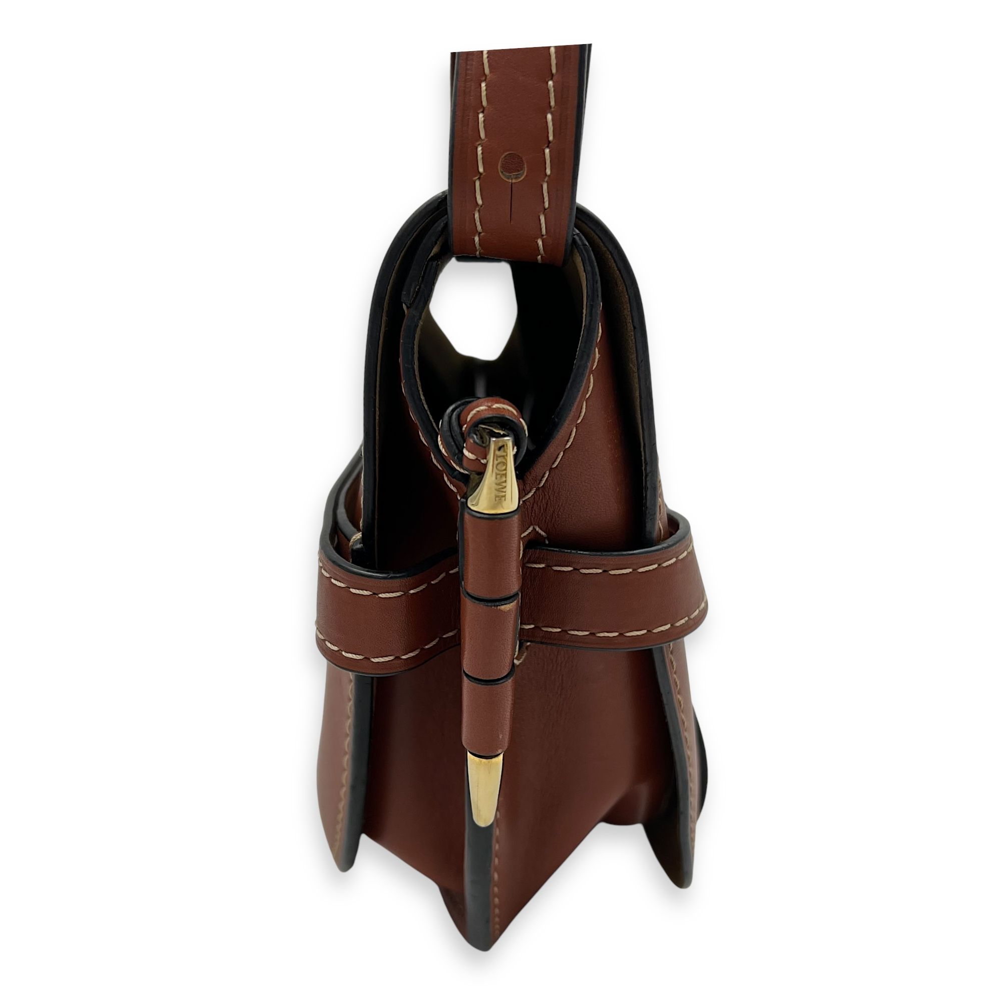 Loewe Gate Small Brown Crossbody Bag in Calfskin, Gold hardware_3