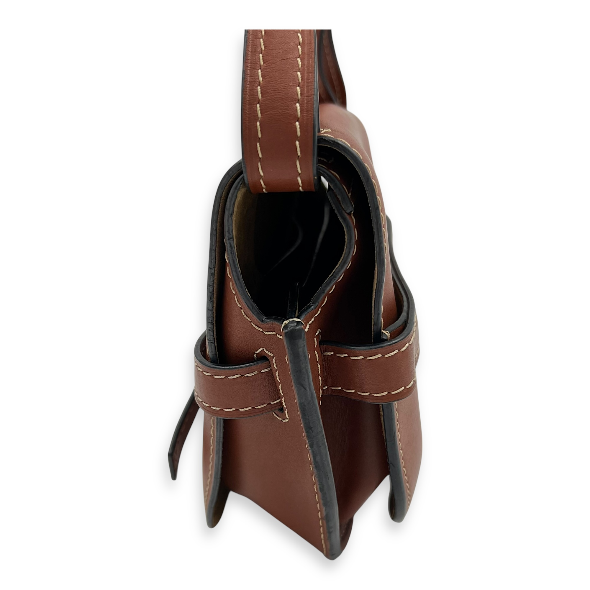 Loewe Gate Small Brown Crossbody Bag in Calfskin, Gold hardware_4