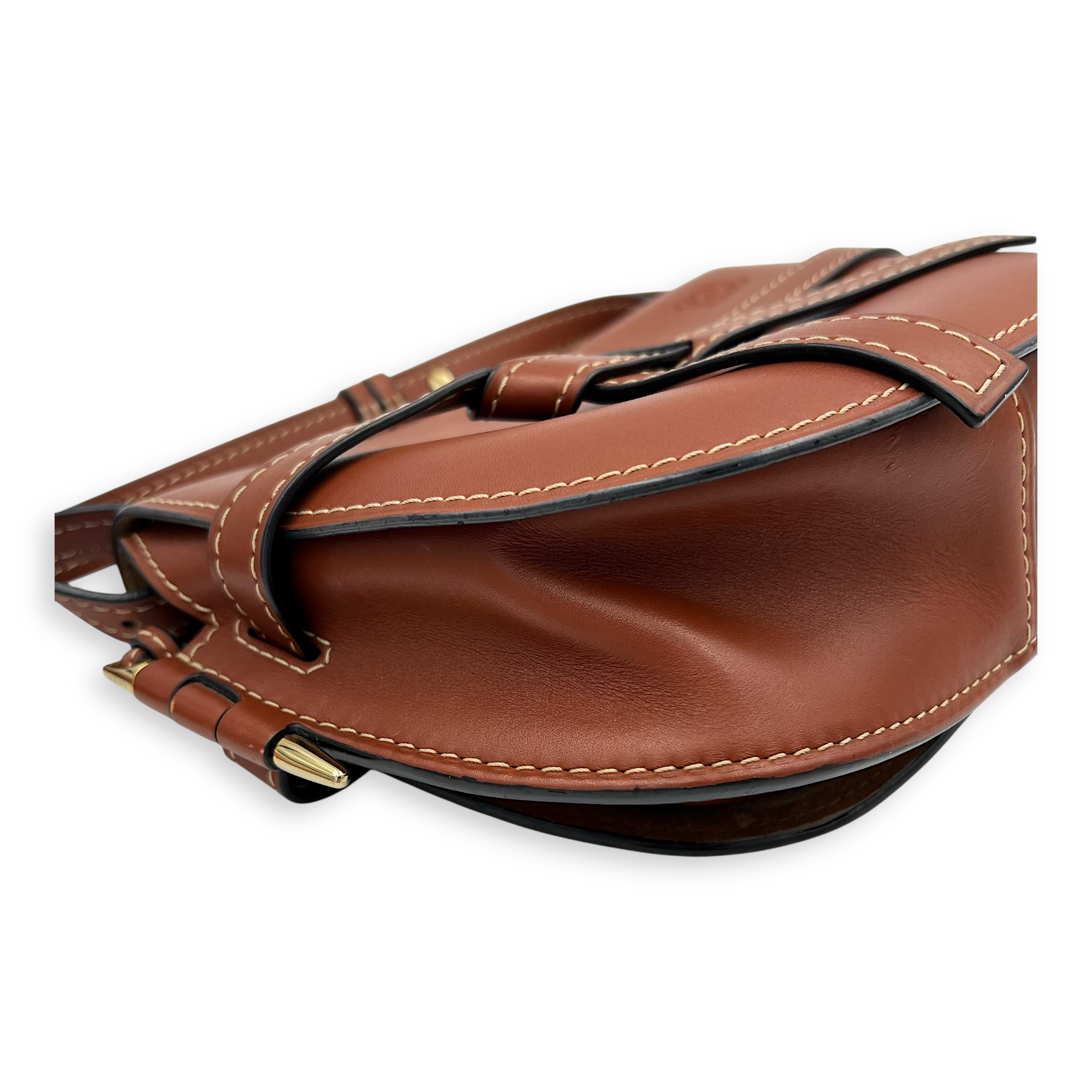 Loewe Gate Small Brown Crossbody Bag in Calfskin, Gold hardware_7