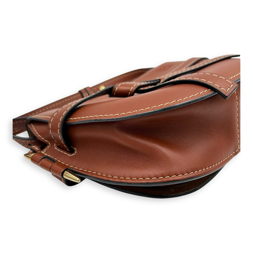 Loewe Gate Small Brown Crossbody Bag in Calfskin, Gold hardware_7