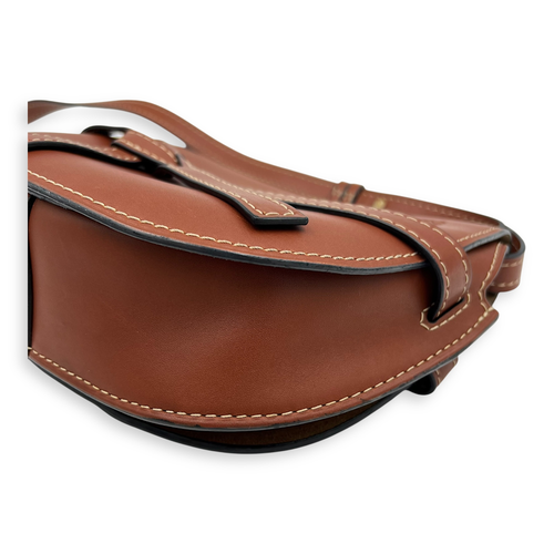 Loewe Gate Small Brown Crossbody Bag in Calfskin, Gold hardware_8