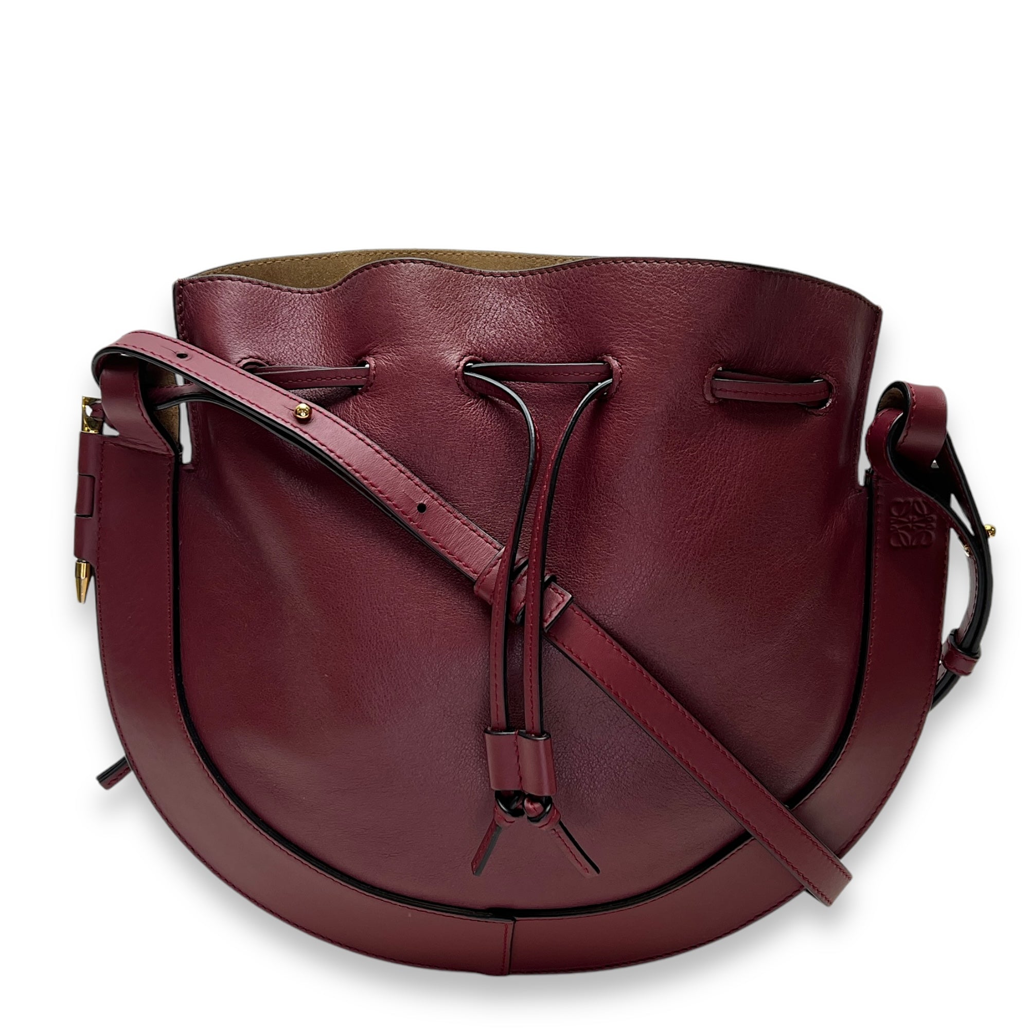 Loewe Horseshoe Crossbody Bag Maroon in Calfskin Gold Hardware Singapore