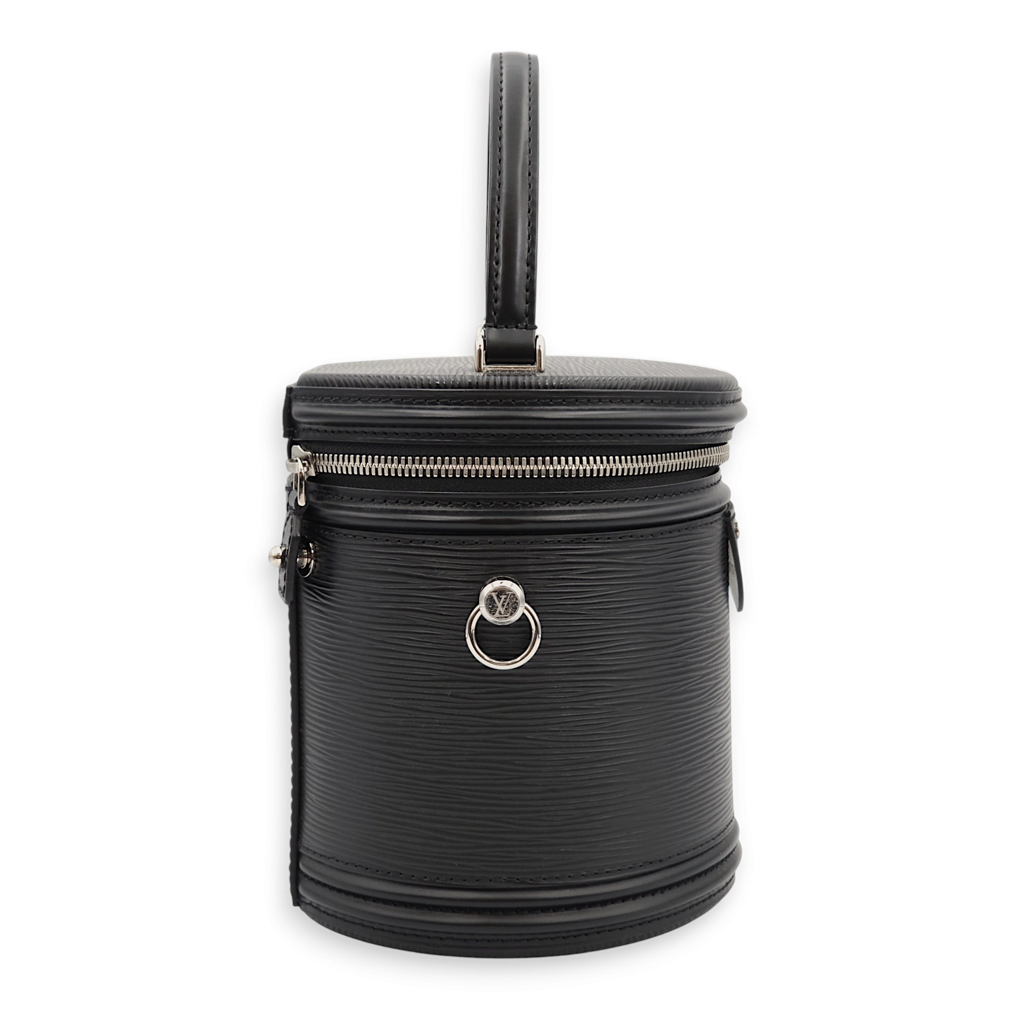 Cannes Black Top Handle Bag in Epi Leather, Palladium hardware