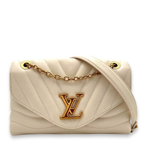New Wave Beige Crossbody Bag in Calfskin, Gold hardware