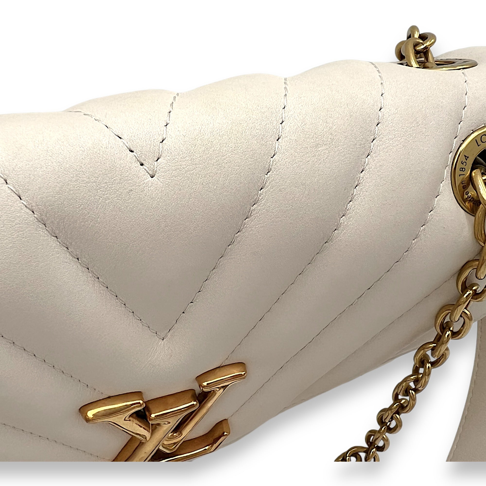 New Wave Beige Crossbody Bag in Calfskin, Gold hardware