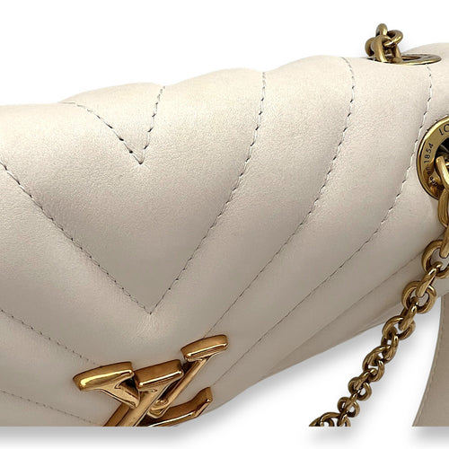 New Wave Beige Crossbody Bag in Calfskin, Gold hardware