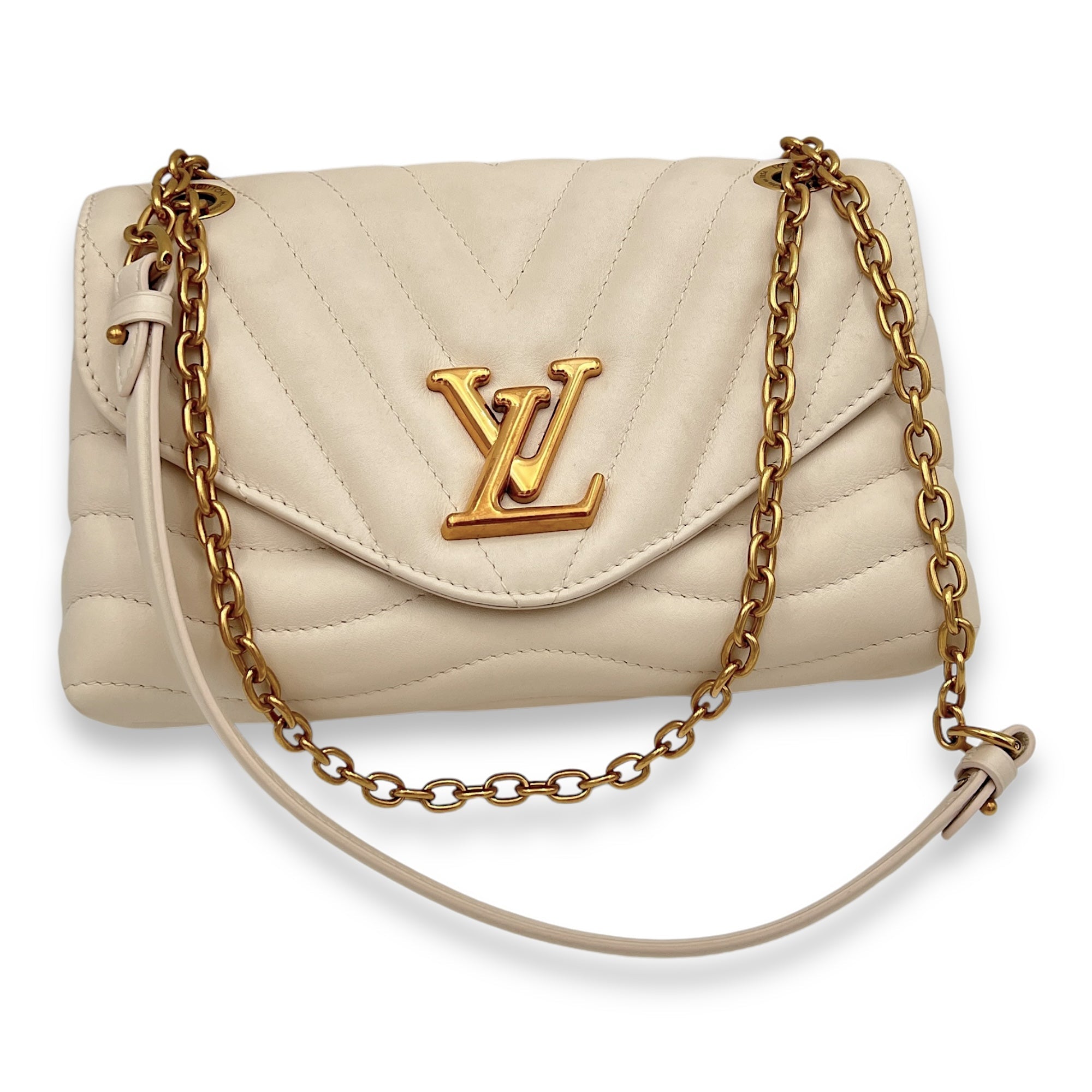 New Wave Beige Crossbody Bag in Calfskin, Gold hardware