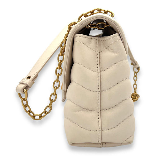 New Wave Beige Crossbody Bag in Calfskin, Gold hardware