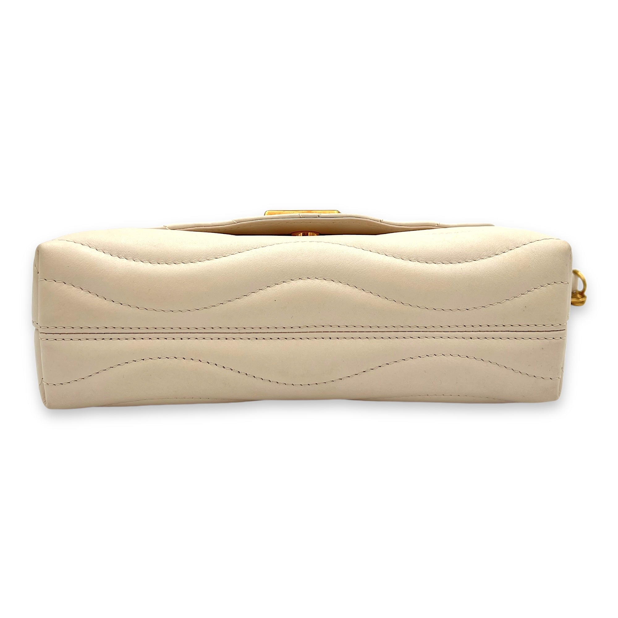 New Wave Beige Crossbody Bag in Calfskin, Gold hardware