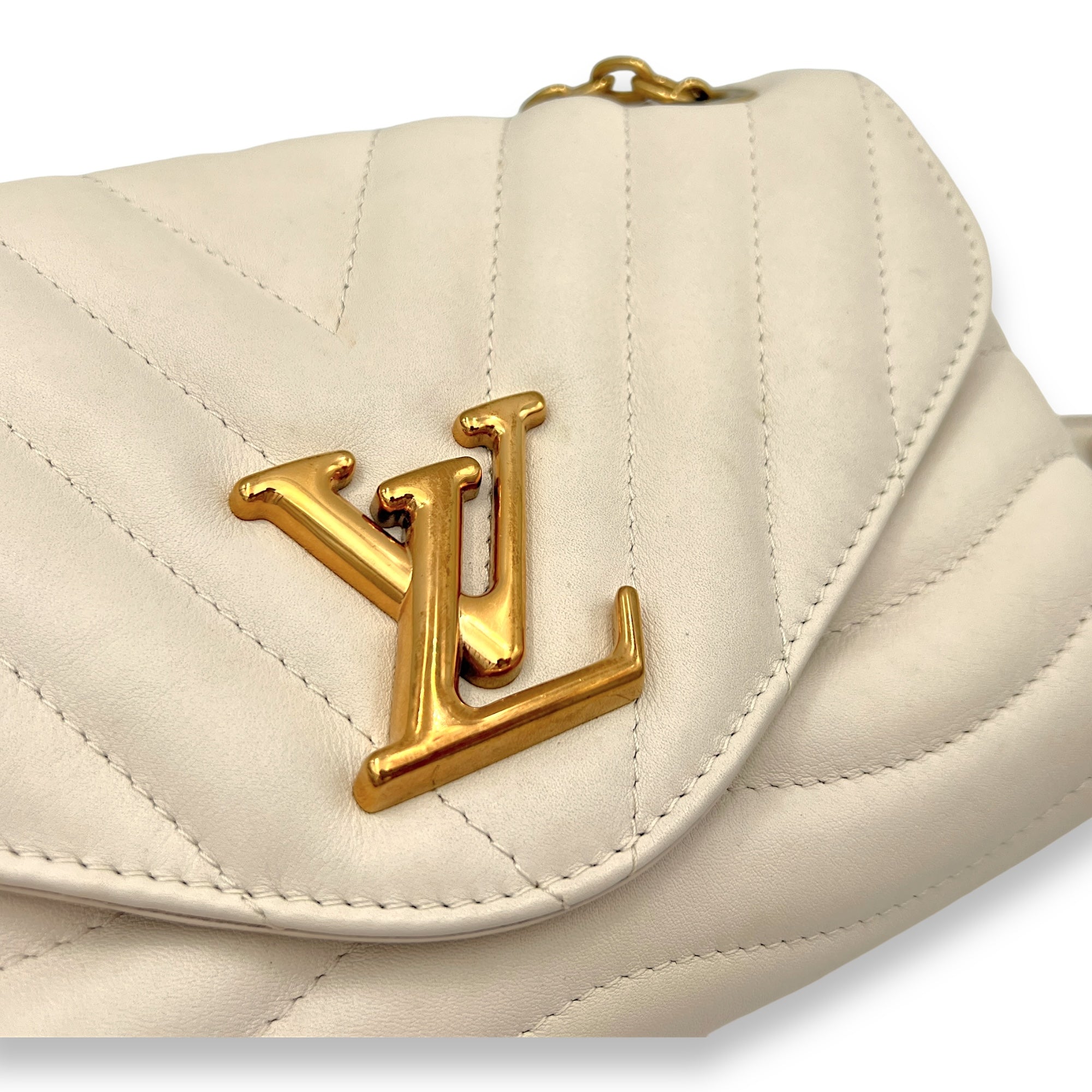 New Wave Beige Crossbody Bag in Calfskin, Gold hardware