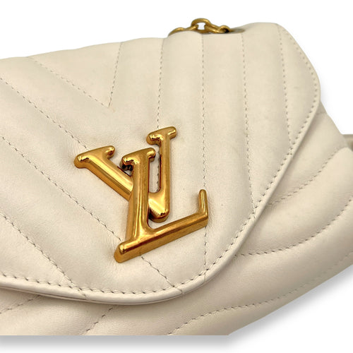 New Wave Beige Crossbody Bag in Calfskin, Gold hardware