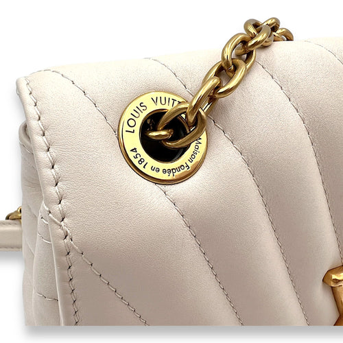 New Wave Beige Crossbody Bag in Calfskin, Gold hardware