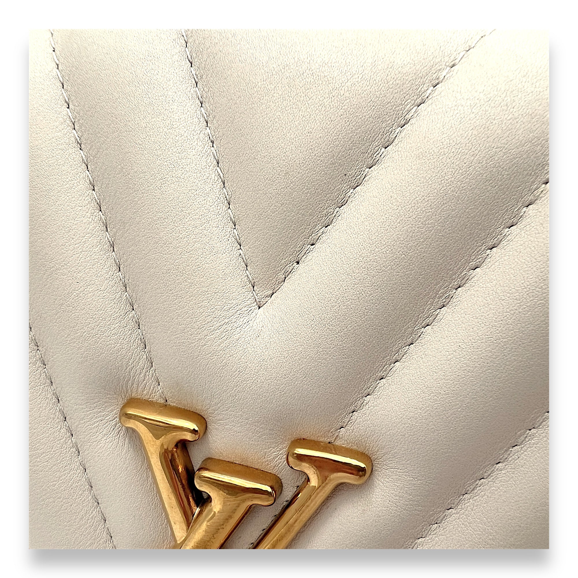 New Wave Beige Crossbody Bag in Calfskin, Gold hardware
