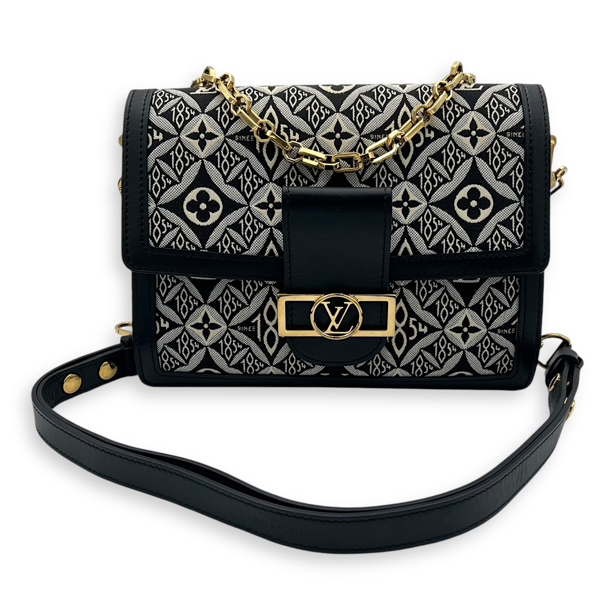 Dauphine Crossbody Bag MM Blue in Jacquard, Gold hardware