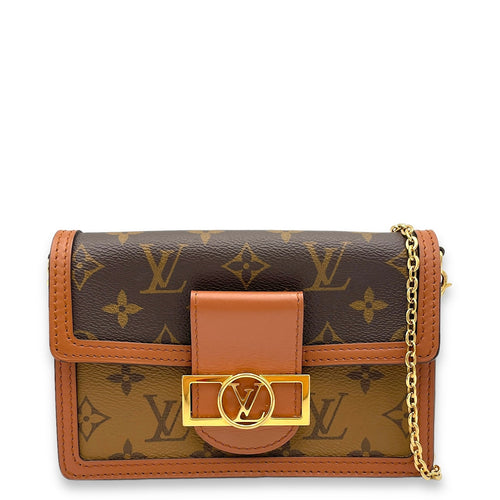 Dauphine Wallet On Chain Brown in Monogram Coated Canvas, Gold hardware