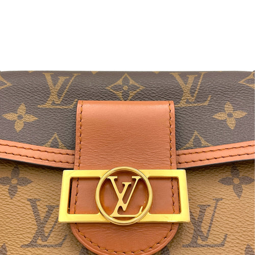 Dauphine Wallet On Chain Brown in Monogram Coated Canvas, Gold hardware