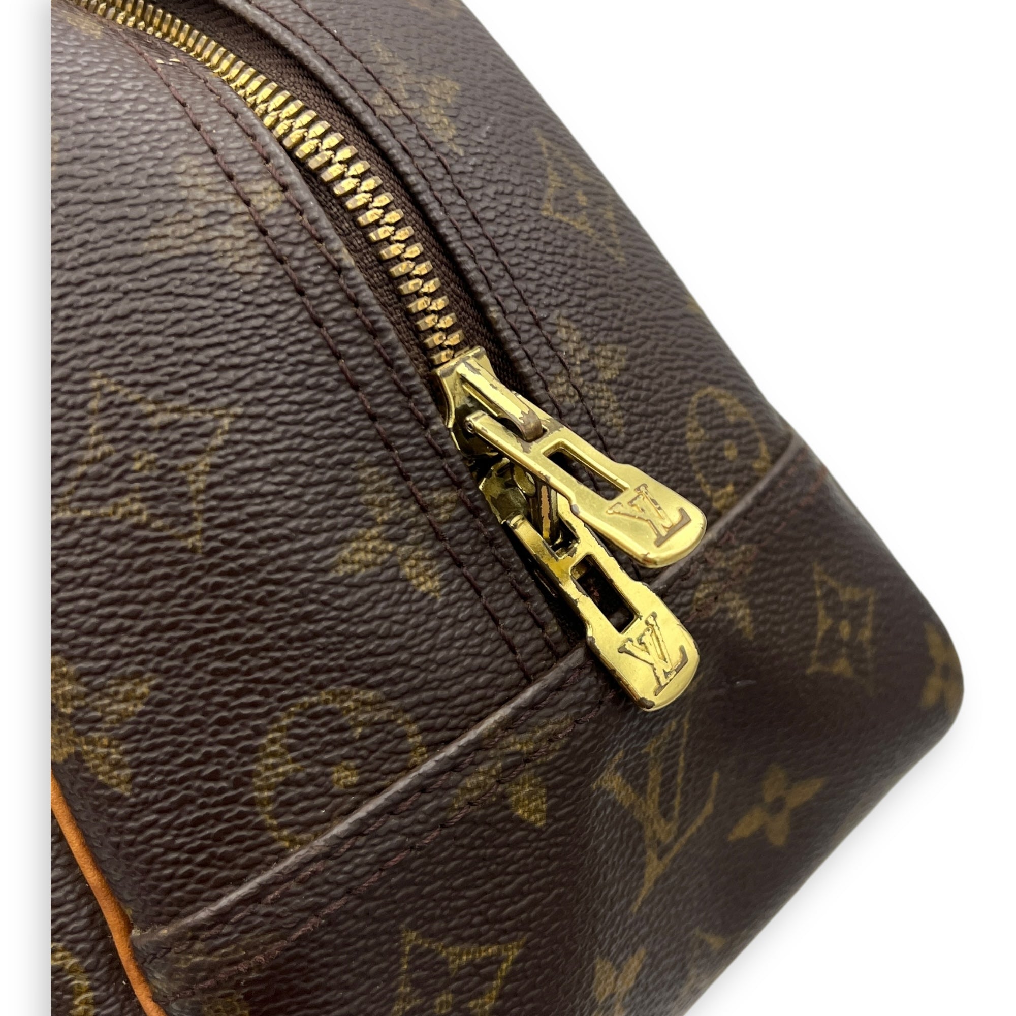Deauville Top Handle Bag Brown in Monogram Coated Canvas, Gold hardware