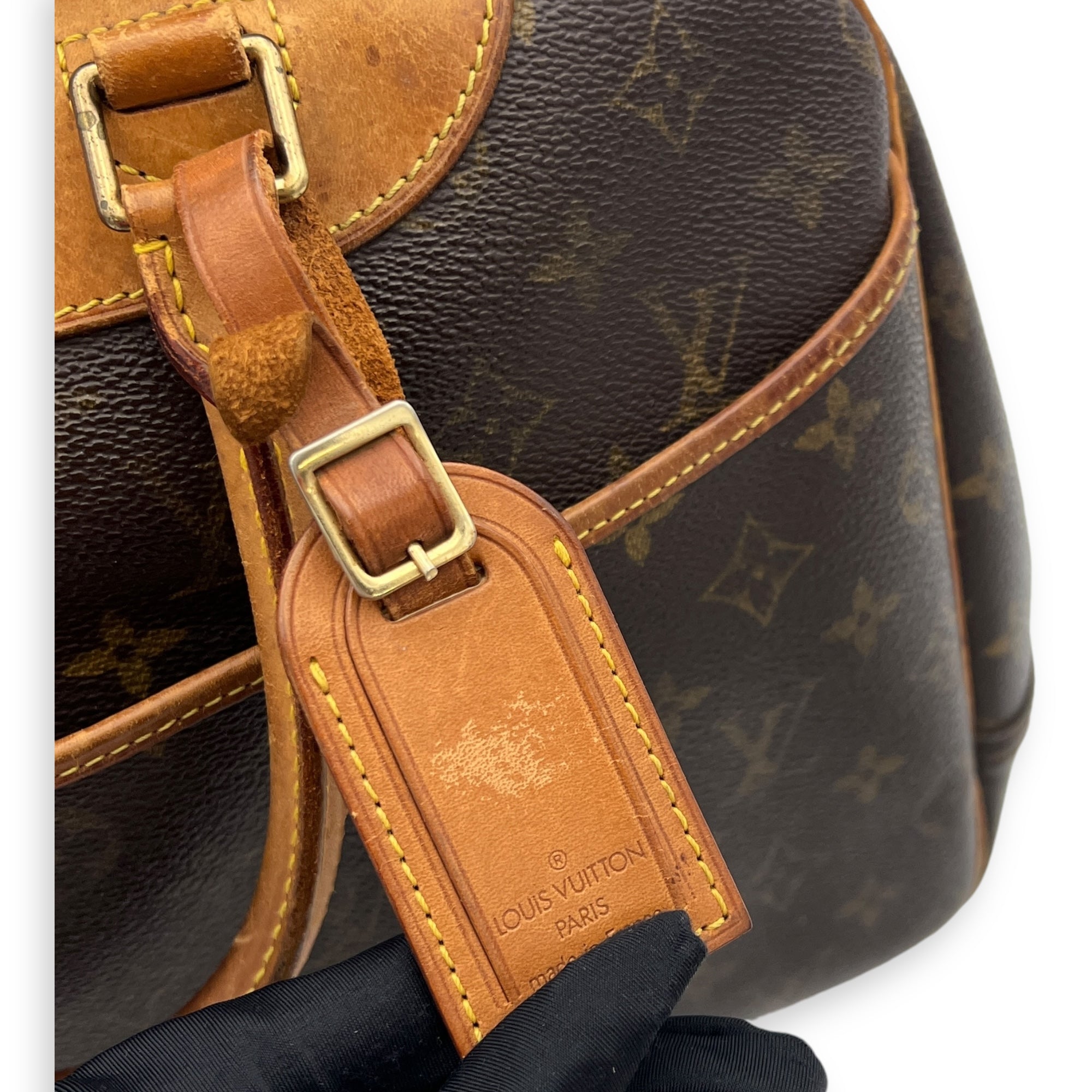 Deauville Top Handle Bag Brown in Monogram Coated Canvas, Gold hardware