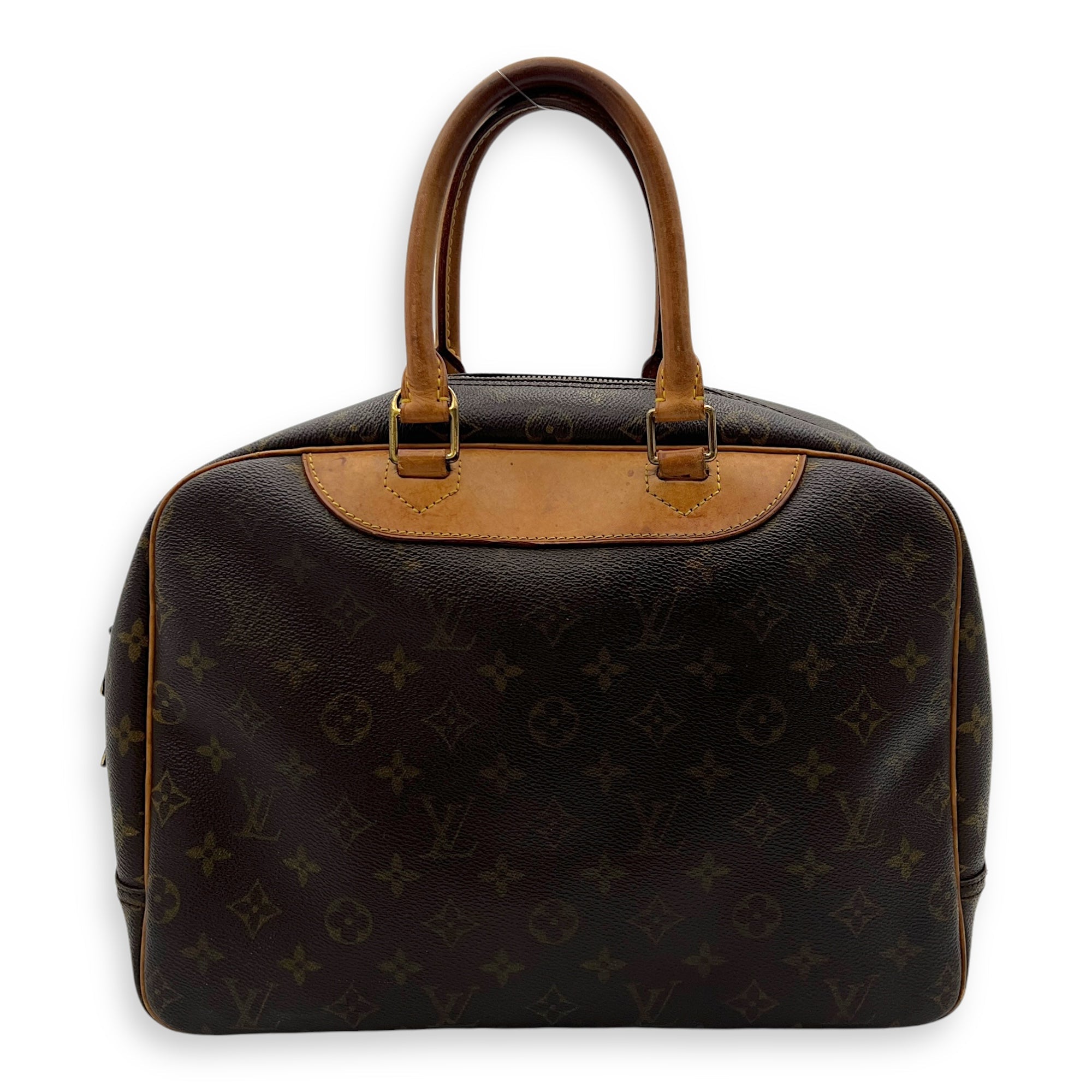 Deauville Top Handle Bag Brown in Monogram Coated Canvas, Gold hardware